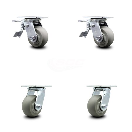 Service Caster 4 Inch Thermoplastic Rubber Caster Set with Ball Bearing 2 Total Lock Brake SCC SCC-TTL30S420-TPRBD-2-S-2